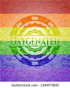 Oxygenated emblem on mosaic background with the colors of the LGBT flag