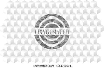 Oxygenated grey badge with geometric cube white background