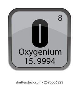 Oxygenium physiochemical representation. Oversized capitalized O. Enumeration eight 8. Vector 15.9994 characterization.