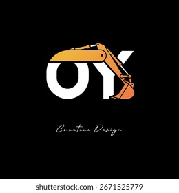 OY Excavator Arm Construction Logo - Bold Industrial Letter mark Design for Heavy Equipment, Contractor Branding and Modern Engineering Identity
