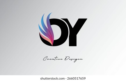 Logotipo del degradado de la pluma de OY – Monograma elegante del ala para el diseño moderno de la marca y de la identidad visual