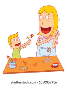oy give a flower to his mother
