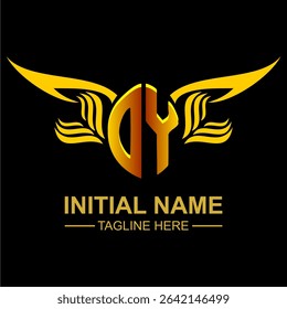 OY Golden Wing Emblem Logo with elegant gold wings, sleek and modern design. Ideal for branding, creative projects, luxury businesses, or artistic ventures.