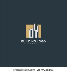 OY initial letter building logo for real estate with square design