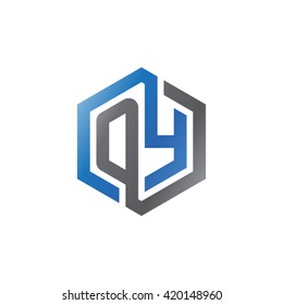 OY initial letters looping linked hexagon logo black gray blue