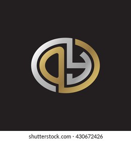 OY initial letters looping linked ellipse elegant logo golden silver black background