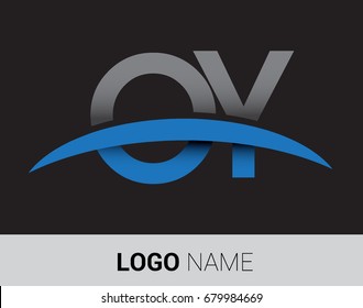 OY initial logo company name colored grey and blue swoosh design.