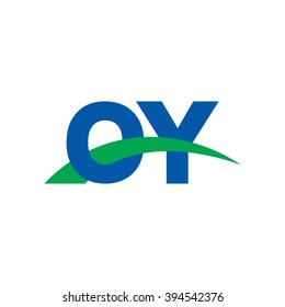 OY initial overlapping swoosh letter logo blue green