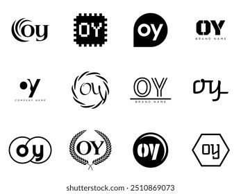 PLANTILLA de la compañía del logotipo de OY. Letra o y logotipo. Establezca diferentes letras serif clásicas y texto moderno en negrita con Elementos de diseño. Tipografía inicial de fuente. Colección de identidad empresarial de moda.