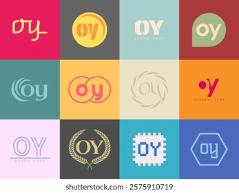 OY logo company template. Letter o and y logotype. Set different classic serif lettering and modern bold text with design elements. Initial font typography. Collection trendy business identity.