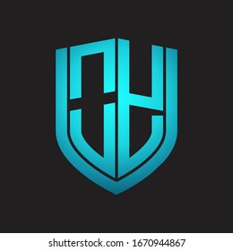 OY Logo monogram with emblem shield design isolated with blue colors on black background
