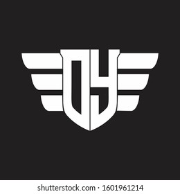 OY Logo monogram with emblem and wings element design template