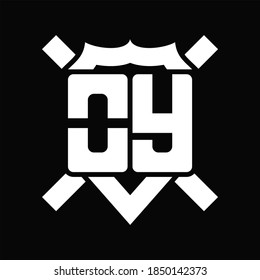 OY Logo monogram isolated on shield shape with rounded line on black background