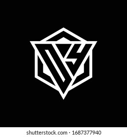 OY logo monogram with triangle and hexagon shape combination isolated on back and white colors