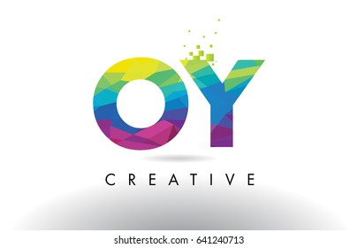 OY O Y Colorful Letter Design with Creative Origami Triangles Rainbow Vector.