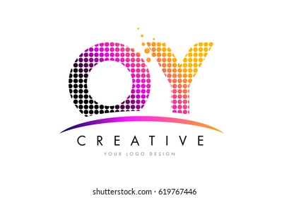 OY O Y Dots Letter Logo Design with Magenta Bubble Circles and Swoosh