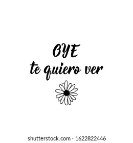 Oye te quiero ver. Lettering. Translation from Spanish - Hey I want to see you. Element for flyers, banner and posters. Modern calligraphy