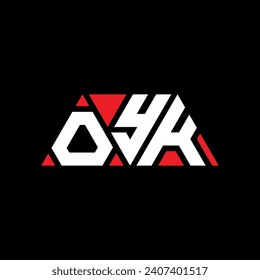 OYK triangle letter logo design with triangle shape. OYK triangle logo design monogram. OYK triangle vector logo template with red color. OYK triangular logo Simple, Elegant, and Luxurious design.