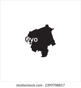 Mapa de Oyo y diseño de letras negras sobre fondo blanco