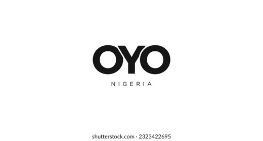 Oyo in the Nigeria emblem for print and web. Design features geometric style, vector illustration with bold typography in modern font. Graphic slogan lettering isolated on white background.