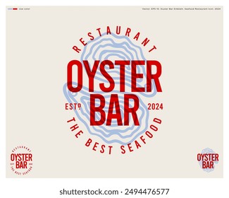 "Oyster Bar" seafood restaurant emblem. Letters on and oyster backgrouns. Vintage style sign.