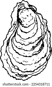Oyster black and white vector illustration isolated on a white background.