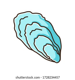 Oyster blue RGB color icon. Common seashell, decorative cockleshell. Gourmet food, seafood, conchology Ocean scallop, clam shell isolated vector illustration