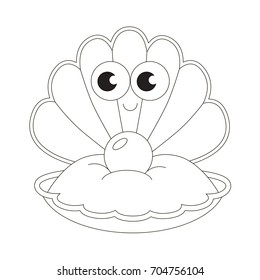 Oyster cartoon. Outlined funny illustration with thin line black stroke