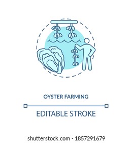 Oyster farming concept icon. Luxury seafoods growing. Healthy organic foods. Shellfishes picking. Aquaculture idea thin line illustration. Vector isolated outline RGB color drawing. Editable stroke