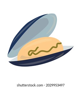Oyster flat icon. Pictogram for web. Simple symbol isolated on white background. Vector eps10