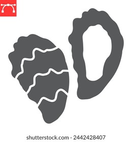 Oyster glyph icon, seafood and mollusk, mussel vector icon, vector graphics, editable stroke solid sign, eps 10.