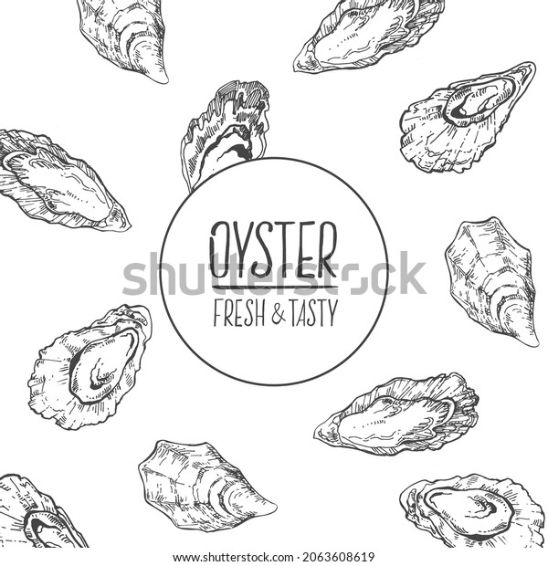 Oyster Hand Drawn Illustration Vector Set Stock Vector (Royalty Free