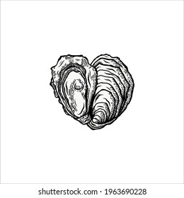 oyster hand-sketched vector, seafood logo engraving.