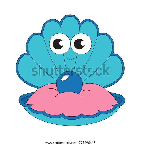 Oyster Happy Cartoon Outlined Illustration Thin Stock Vector (Royalty