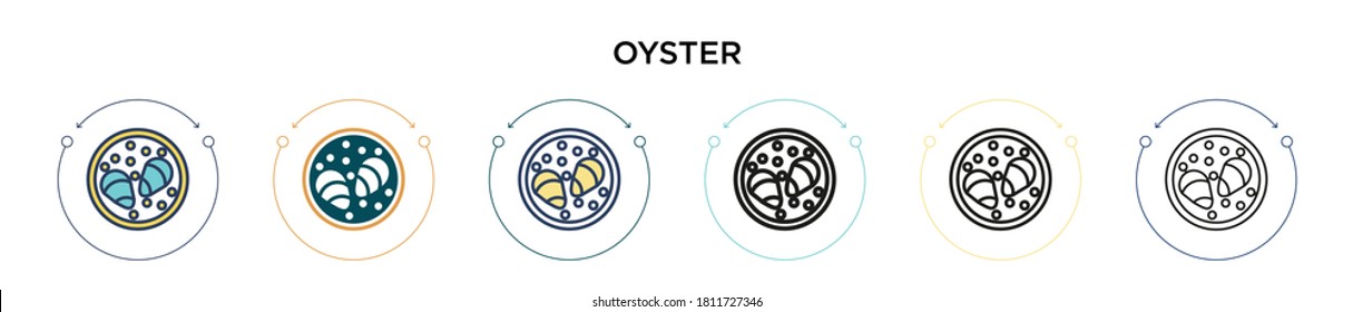 Oyster icon in filled, thin line, outline and stroke style. Vector illustration of two colored and black oyster vector icons designs can be used for mobile, ui, web