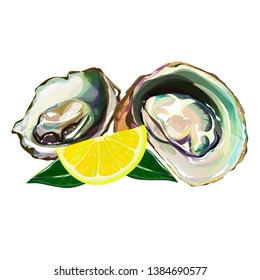 Oyster isolated on white background. Vector illustration of raw clam. Seafood menu