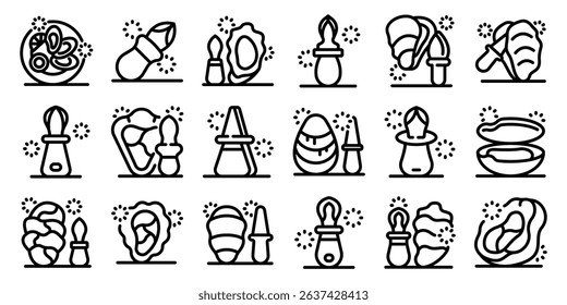 Oyster knife icons set. Oyster icons showcasing various preparation methods, tools, and presentation styles for restaurants or seafood markets