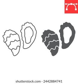 Oyster line and glyph icon, seafood and mollusk, mussel vector icon, vector graphics, editable stroke outline sign, eps 10.