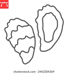 Oyster line icon, seafood and mollusk, mussel vector icon, vector graphics, editable stroke outline sign, eps 10.