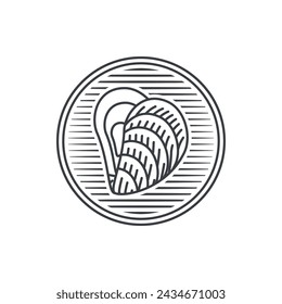 Oyster Logo. This logo is made with simple and minimalist lines. Suitable for food industry, restaurants or related logos.