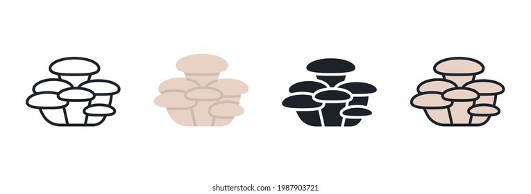 Oyster mushroom icon. Linear flat color icons contour shape outline. Thin line. Black vector silhouette. Fill solid icon. Modern glyph design. Illustrations of mushrooms. Vector set