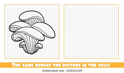 Oyster mushroom linear drawing the game repeat the picture in the cells