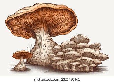 Oyster Mushroom round shape vector art white background.