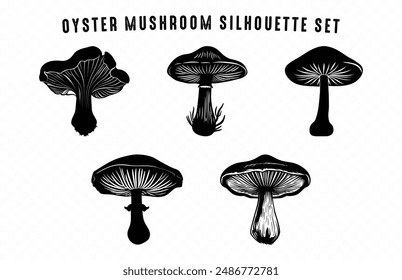 Conjunto de Vector de silueta de hongo de ostra, Paquete Clipart de silueta negro de hongo