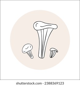 oyster mushrooms line icon black outline in circle. Vector illustration isolated in doodle style. Design element for theme forest mushrooms, menu, forest, ingredients, recipes, organic products.