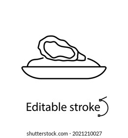 Oyster omelette outline icon. Taiwanese cuisine restaurant dish. Customizable linear contour symbol. Editable stroke. Isolated vector stock illustration