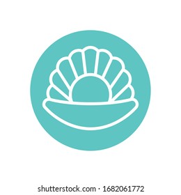 oyster with pearl line block style icon design Sea life ecosystem fauna ocean underwater water nature marine tropical theme Vector illustration