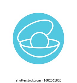 oyster with pearl line block style icon design Sea life ecosystem fauna ocean underwater water nature marine tropical theme Vector illustration