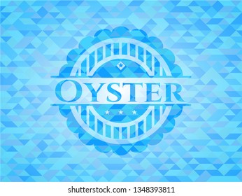 Oyster realistic light blue emblem. Mosaic background