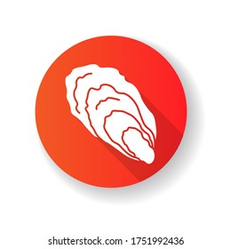 Oyster red flat design long shadow glyph icon. Common seashell, decorative cockleshell. Gourmet food, seafood, conchology Ocean scallop, clam shell silhouette RGB color illustration